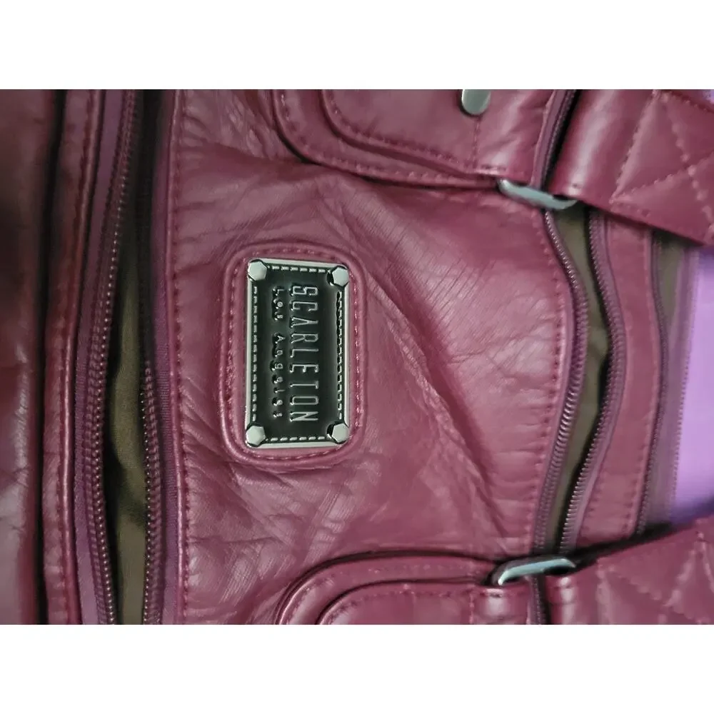 SCARLETON Satchel Handbag Purple Shoulder Bag Purse Soft Faux Leather ~ POCKETS!